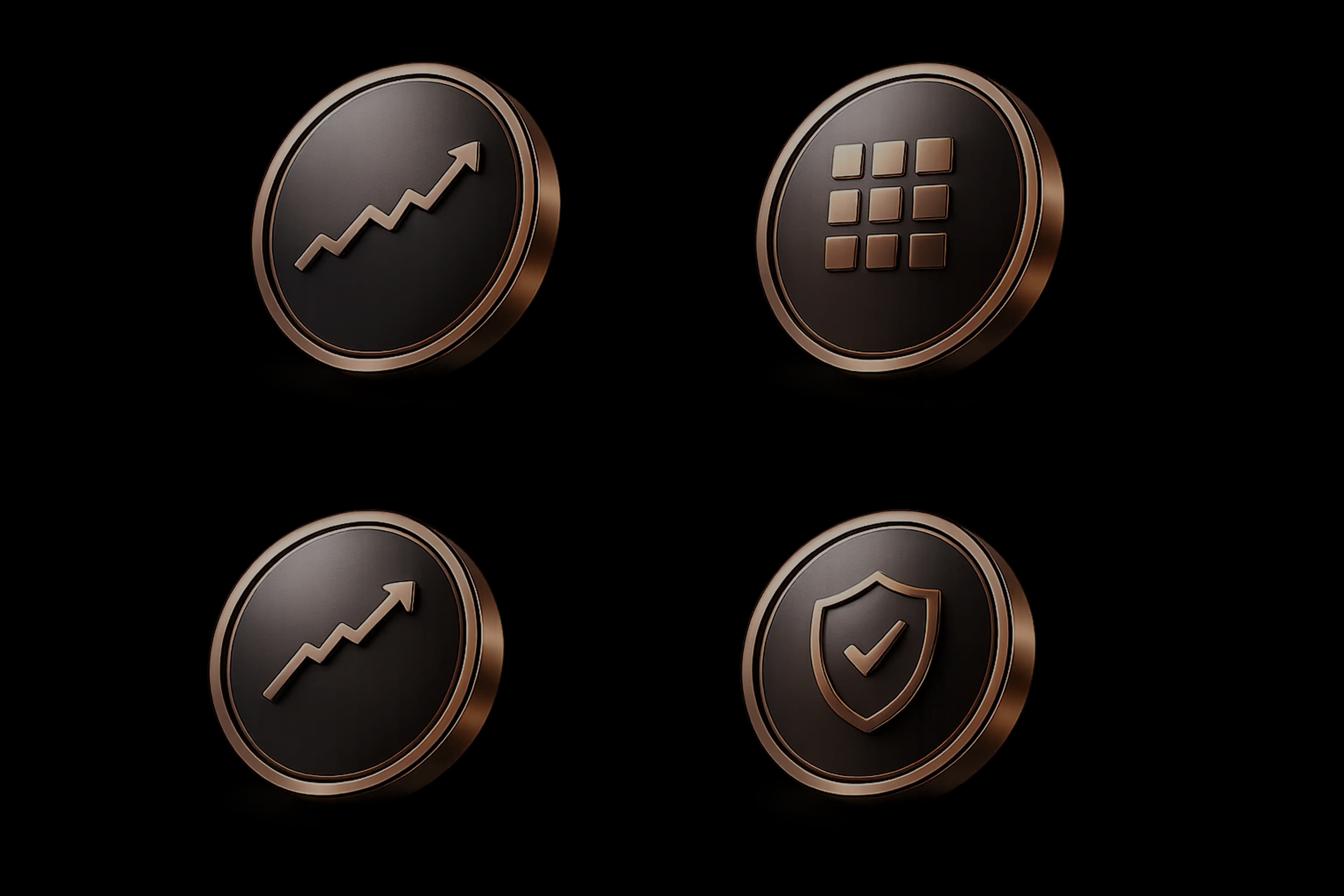 Four collectible tokens representing financial assets